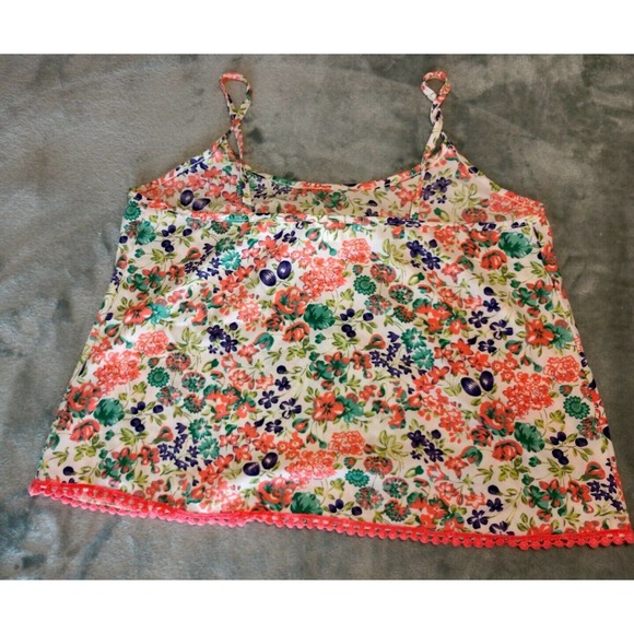 LIMONATA Juniors Neon Floral Crop Top Sz M Spaghetti Strap Bright Beachy - Picture 7 of 7